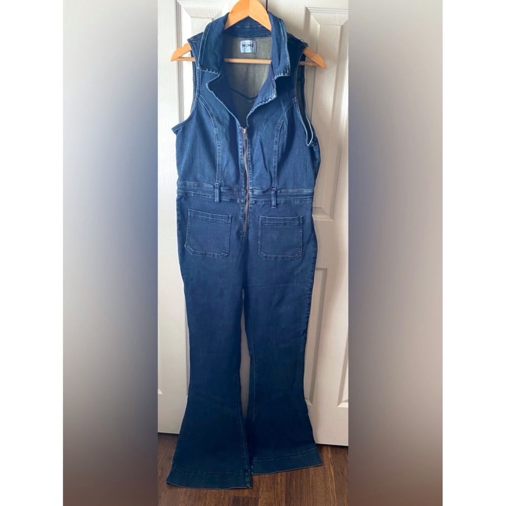 SHOW ME YOUR MUMU Jacksonville Dark Wash Denim‎ Zip Up Flare Leg Jumpsuit XXL